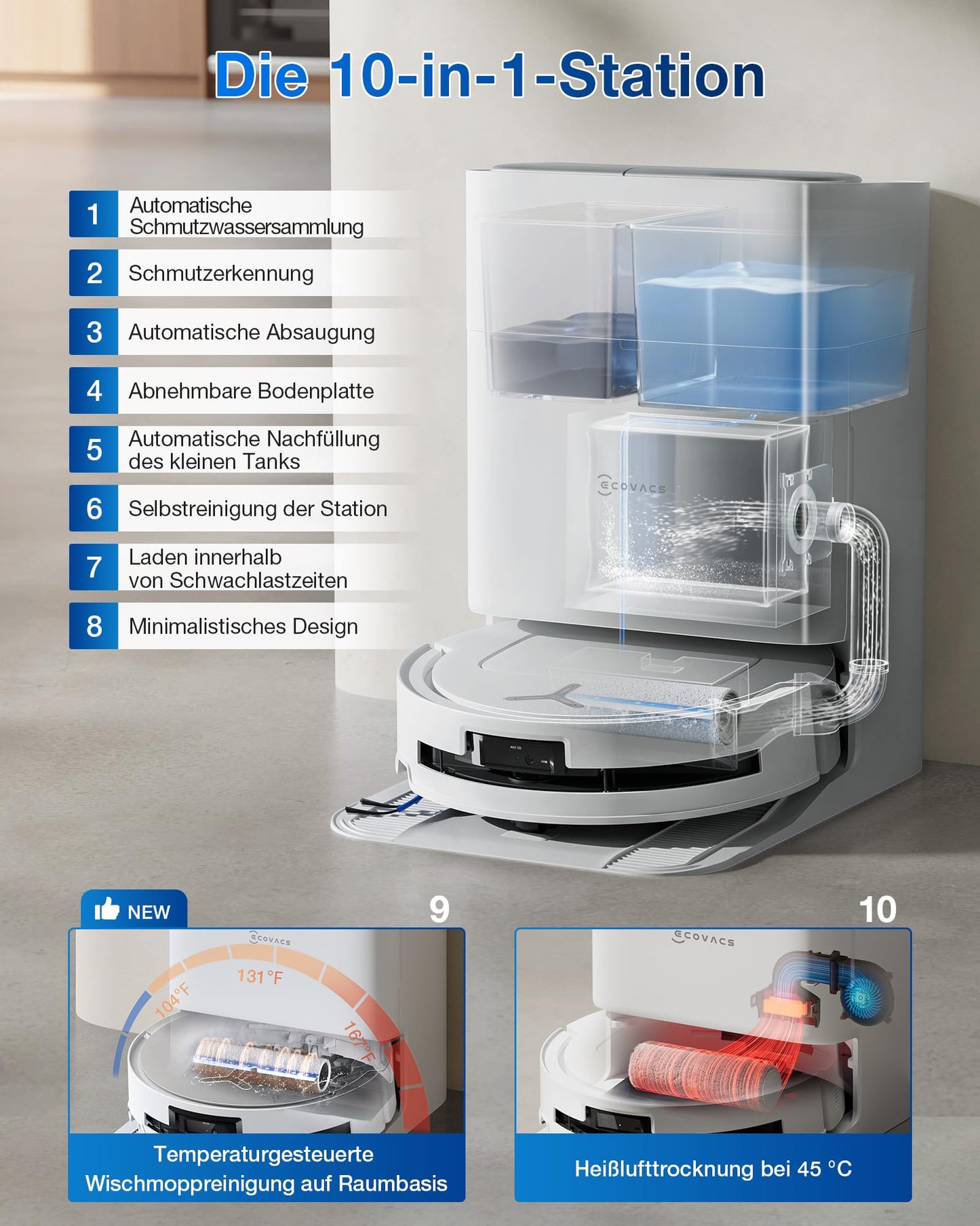 ECOVACS DEEBOT T80 Omni Saugroboter mit Wischfunktion & ZeroTangle 3.0